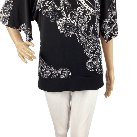 White House Black Market Paisley Print Top Black White Small - Picture 3 of 7